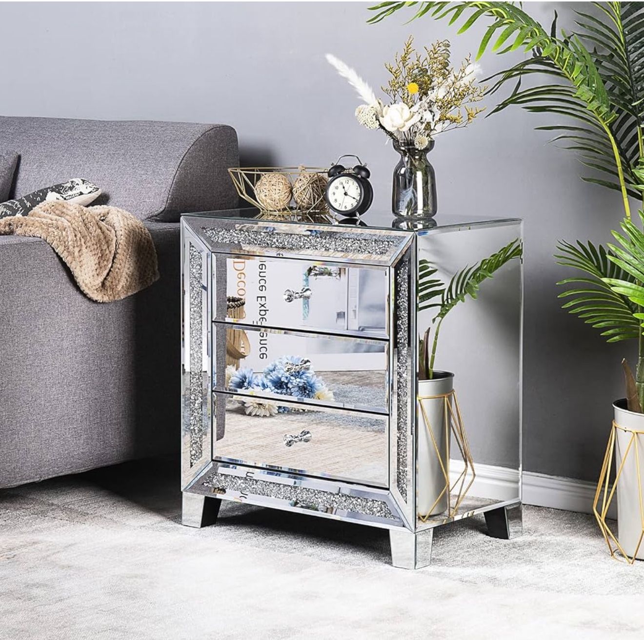 Nightstand Mirrored Bedroom Glass End Table