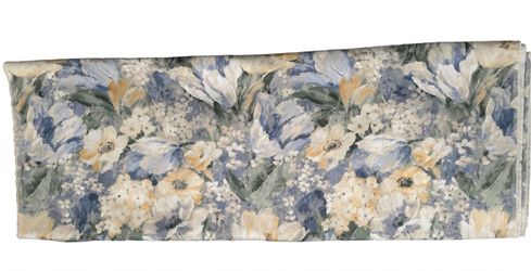 Impressionist / Van Gogh Inspired Floral Fabric Floral Drapery Fabric – 29 ft x 59 in, Blue & Cream Watercolor Print