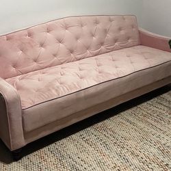 Pink Velvet Tufted Sleeper Sofá