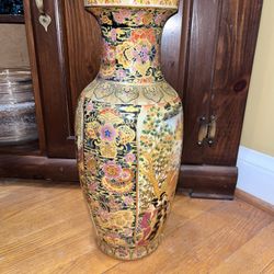 Vintage Satsuma Style Large Vase | Moriage Vase | Hand Painted Geisha Floral Vase | Moriage Ware