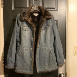Marvin Richards Women’s Denim Faux Fur Jacket Sz Medium 