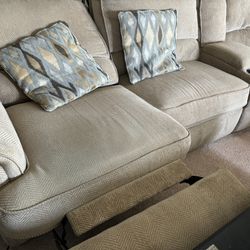 Beige Sectional Couch With 2 Recliners