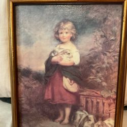 Art Piece - The Pet Rabbits by Richard Buckner PRINTED ON CANVAS $55