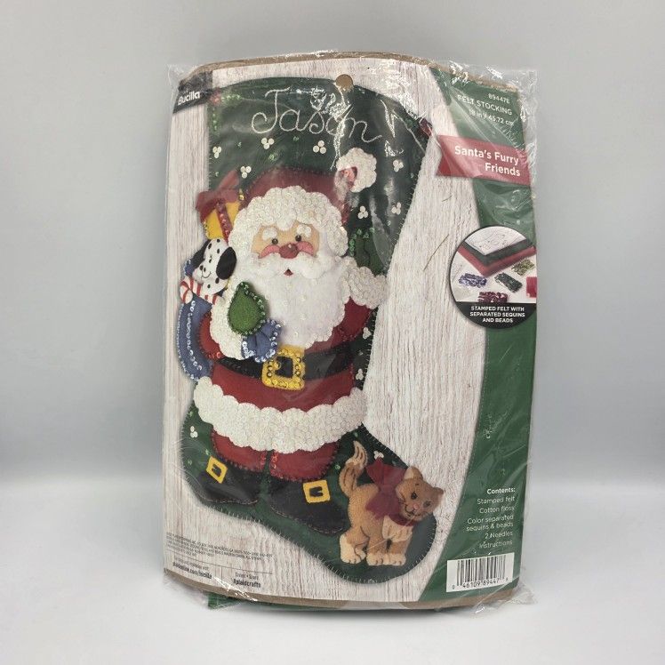 Bucilla Felt Applique 18" Stocking Making Kit Santa's Furry Friends 89447E