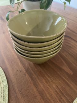 Set of 6 Olive Green Ceramic Bowls