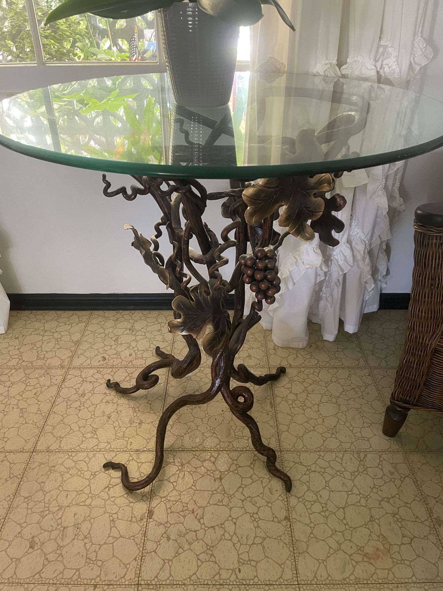 Iron Grape Vines Table Sculpture Glass Top