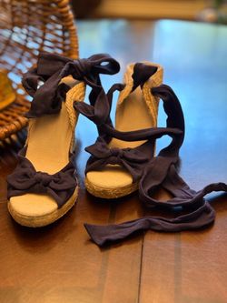 Old Navy Navy Blue Lace Up Ribbon Tie Espadrille Wedge Sandals Women's Size 8.5