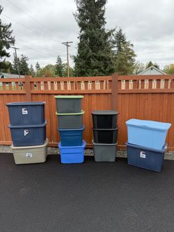 12 Storage Totes / Plastic Storage Bins with Lids – Various Sizes