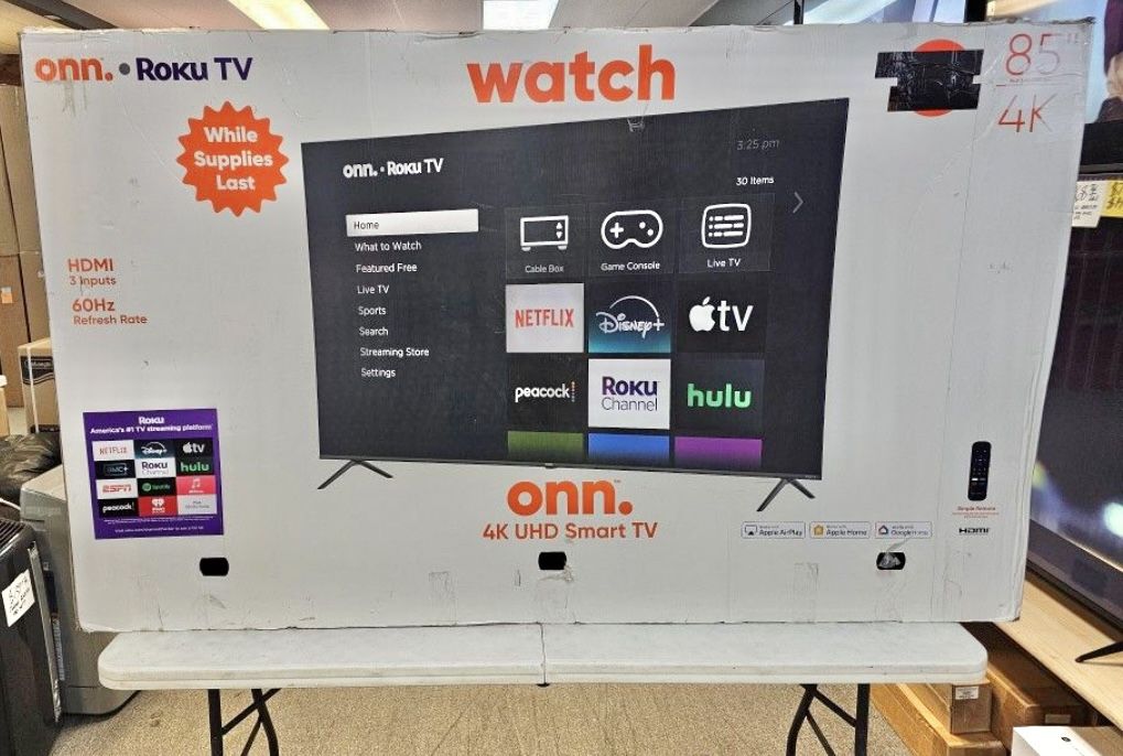 Tv 85 $55 Down On Finacing Free Delivery. 6 Month Warranty.   85 Onn Smart 4k Hdtv. 
