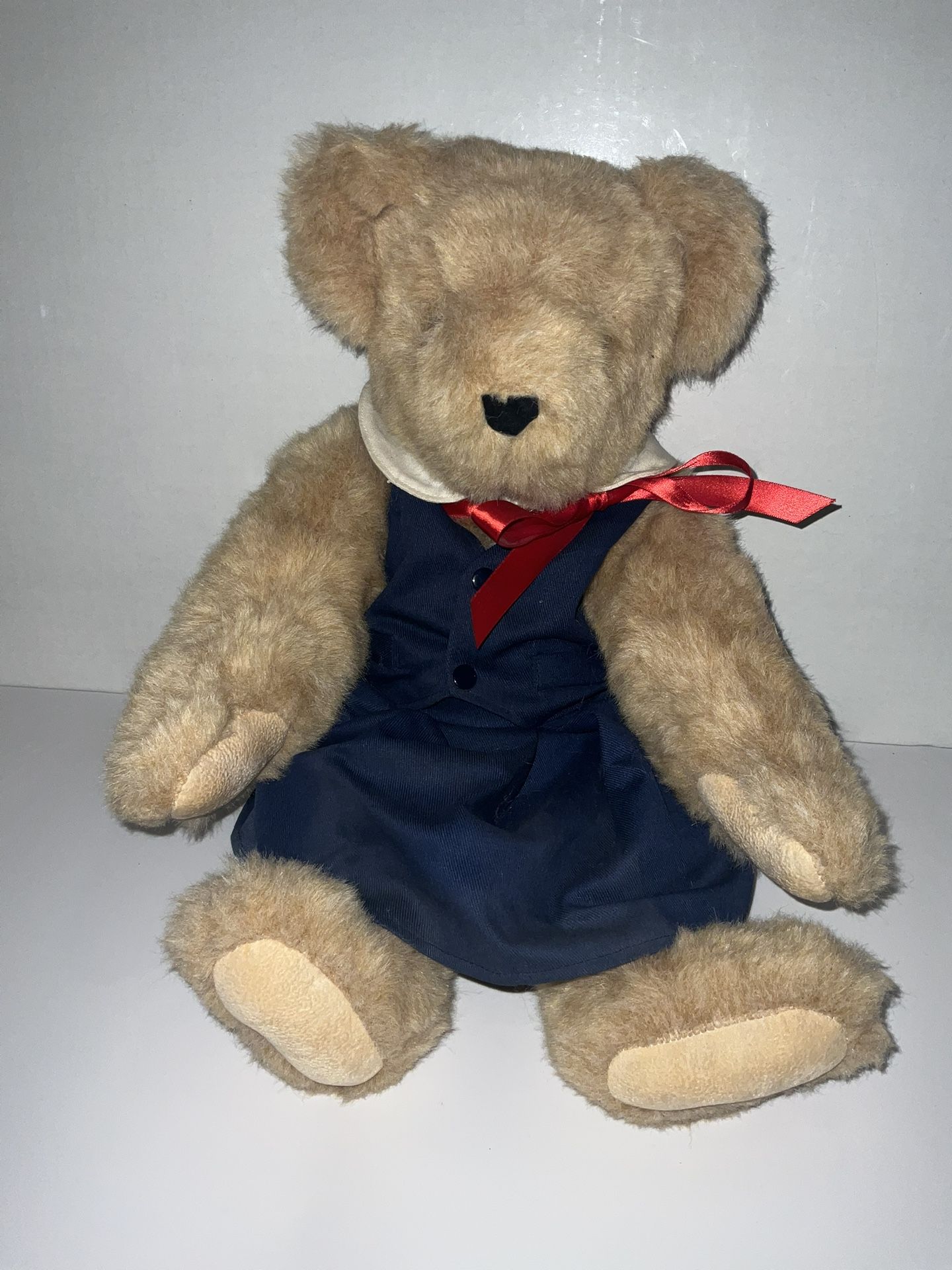 Vermont Teddy Bear Company Brown Jointed Dressed As A School Girl W/hat/bow tie