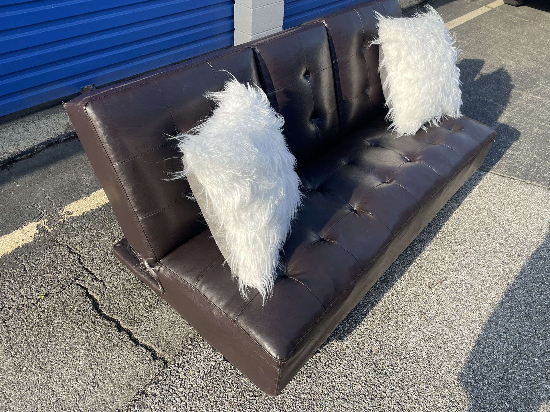 Brown Genuine Leather Futon with Cup Holder(FREE DELIVERY)