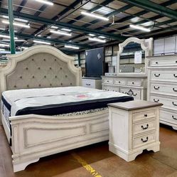 Realyn Chipped White Panel Bedroom Set Queen or King Bed Dresser Nightstand and Mirror WİTH İNTEREST FREE PAYMENT OPTİONS 