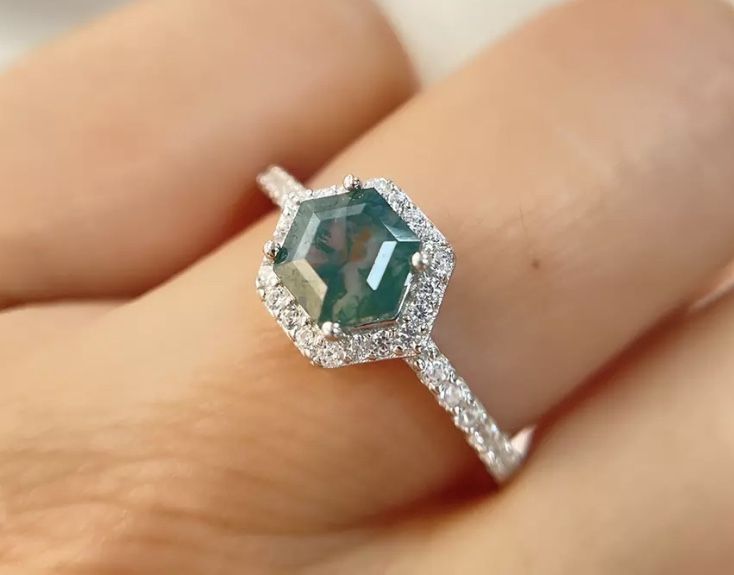 Moss Agate Ring S925 Sz 7