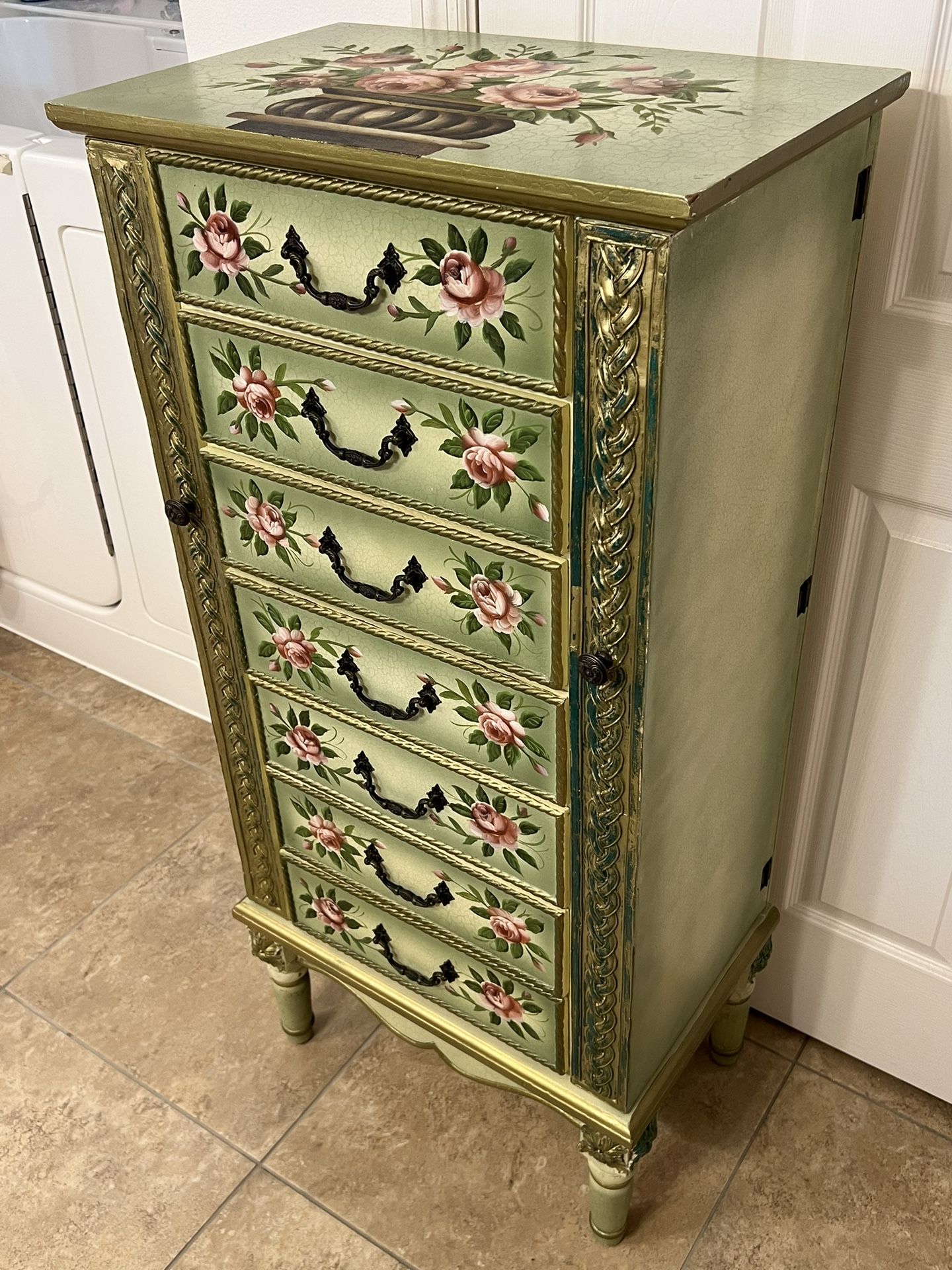 Ornate Hand Painted Large Standing Jewelry Armoire