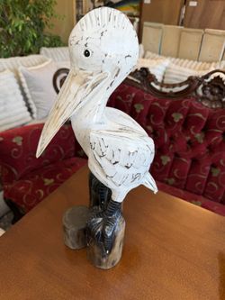 New Handcrafted Carved Pelican On Triple Post 