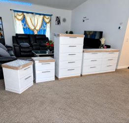 DRESSER, CHEST AND TWO NIGHSTANDS