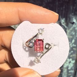 Beautiful Handmade Natural pink Tourmaline and Zircon Gemstone 925 Silver Ring 