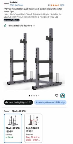 Adjustable Squat Rack Stand, Barbell Weight Rack for Home Gym