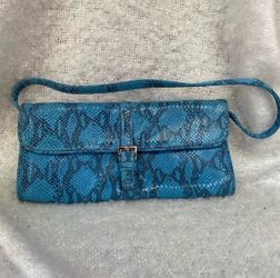 bebe Teal Snake Baguette Clutch