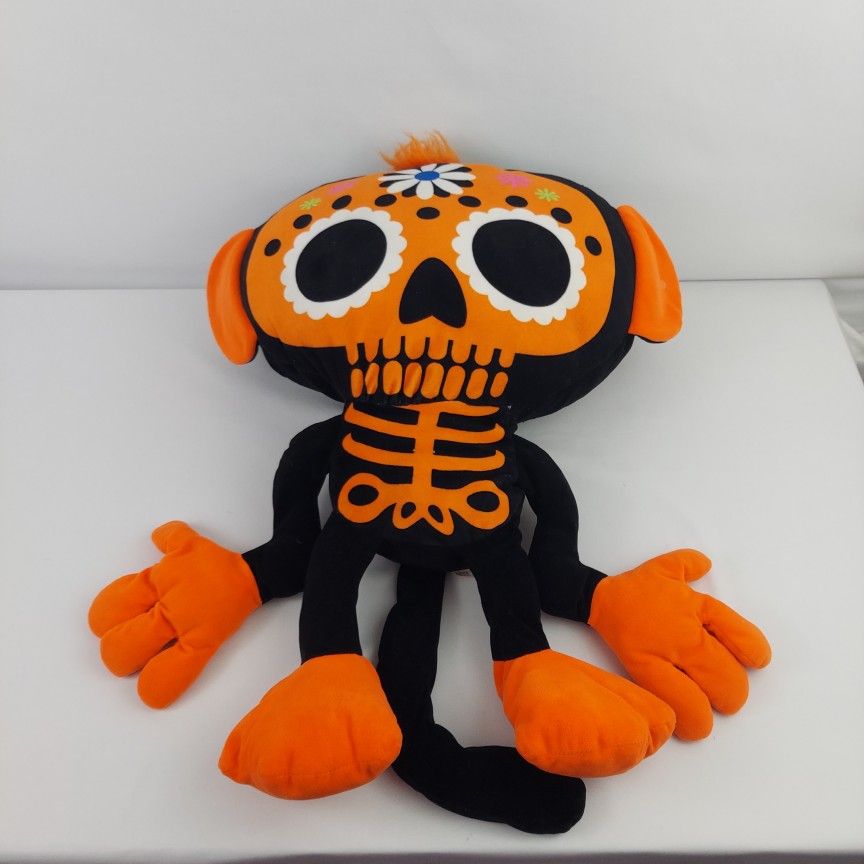 Sugar Skull Skeleton Monkey Plush - Large 20" - Orange & Black - Stuffed Animal Toy