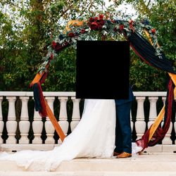 Burgundy And Navy Blue Wedding Decor, Cheese Cloths, Garlands, Two Mirrors, Fake Florals, Gold Frames