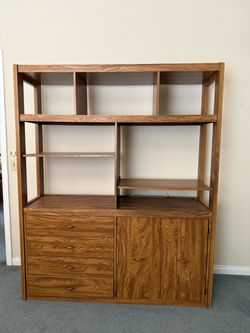 Wood Wall Unit with Shelves and Storagewood