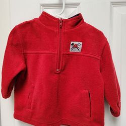 Gymboree Boys Red Fleece Jacket with Fire Fighter Hat, Axe and Ladder Patch. Sz 12 to 18 M
