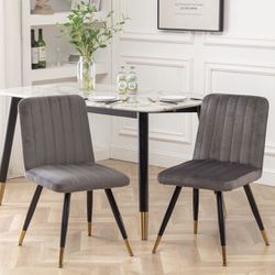Dining Chairs Set of 2 Upholstered Modern Accent Chairs, Mid Century Faux Suede Side Chairs