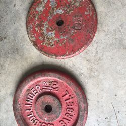 WEIGHT PLATES. METAL.  2.  25 Lbs Plates.small  hole. Total 50lbs.      $30.  Firm 