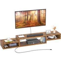 Aheaplus Floating Wall Mounted Entertainment Center with Power Outlet 59" Retro TV Stands Component Shelf, TV Media Console with Storage for 43/50 / 5