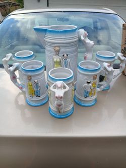 Vintage Beer Pitcher And Beer Mugs