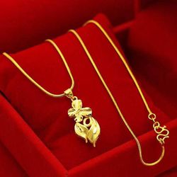 18k Gold flower Bead Pendant Necklace Dainty Jewelry for Women 16'