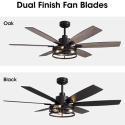 60 Inch Ceiling Fans with Lights and Remote Control, Farmhouse Ceiling Fan for Bedroom Living Room and Patio, Black Caged Ceiling Fan for Indoor and O