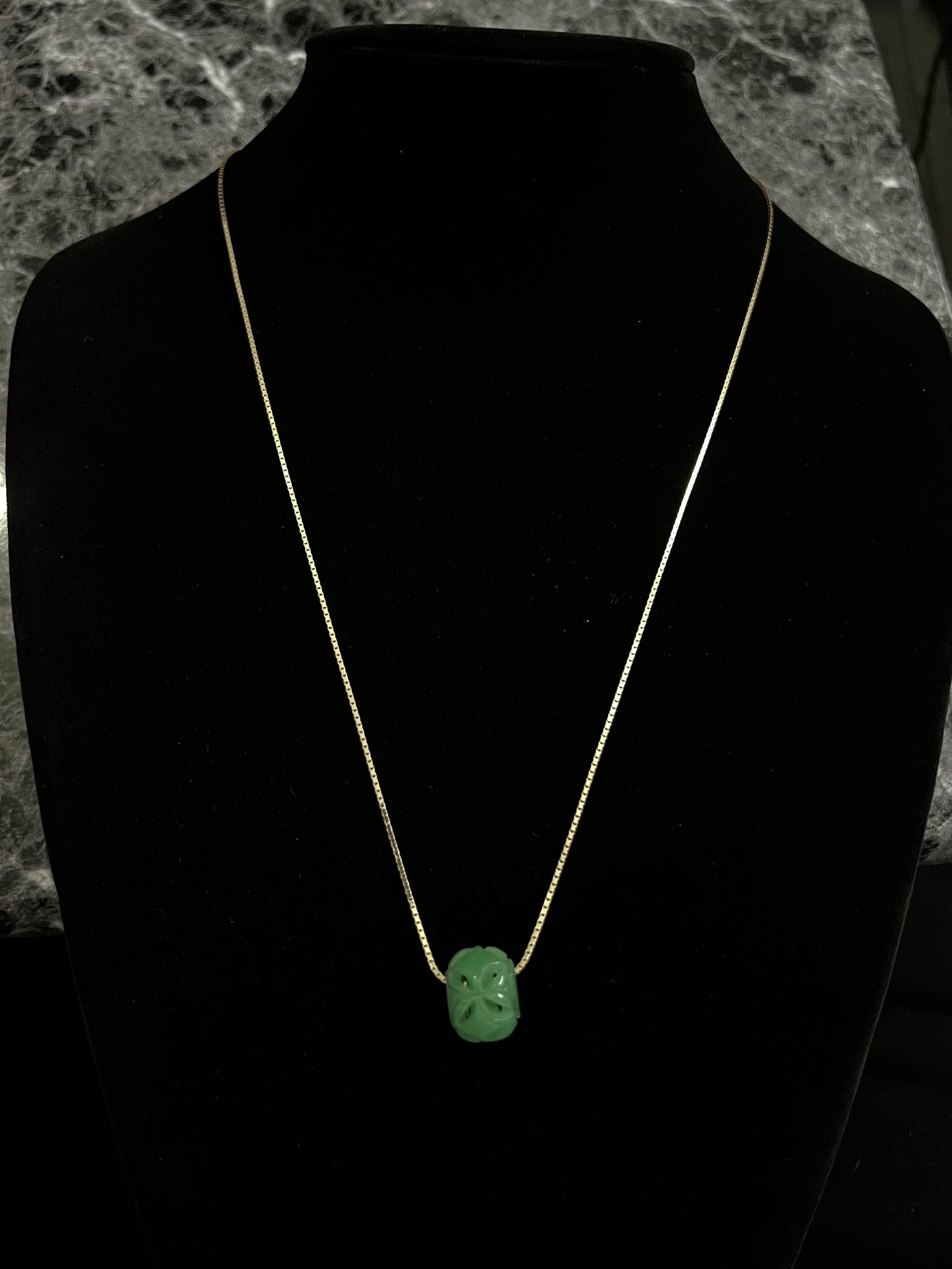 14k Box Chain With Type A Jade Pendant