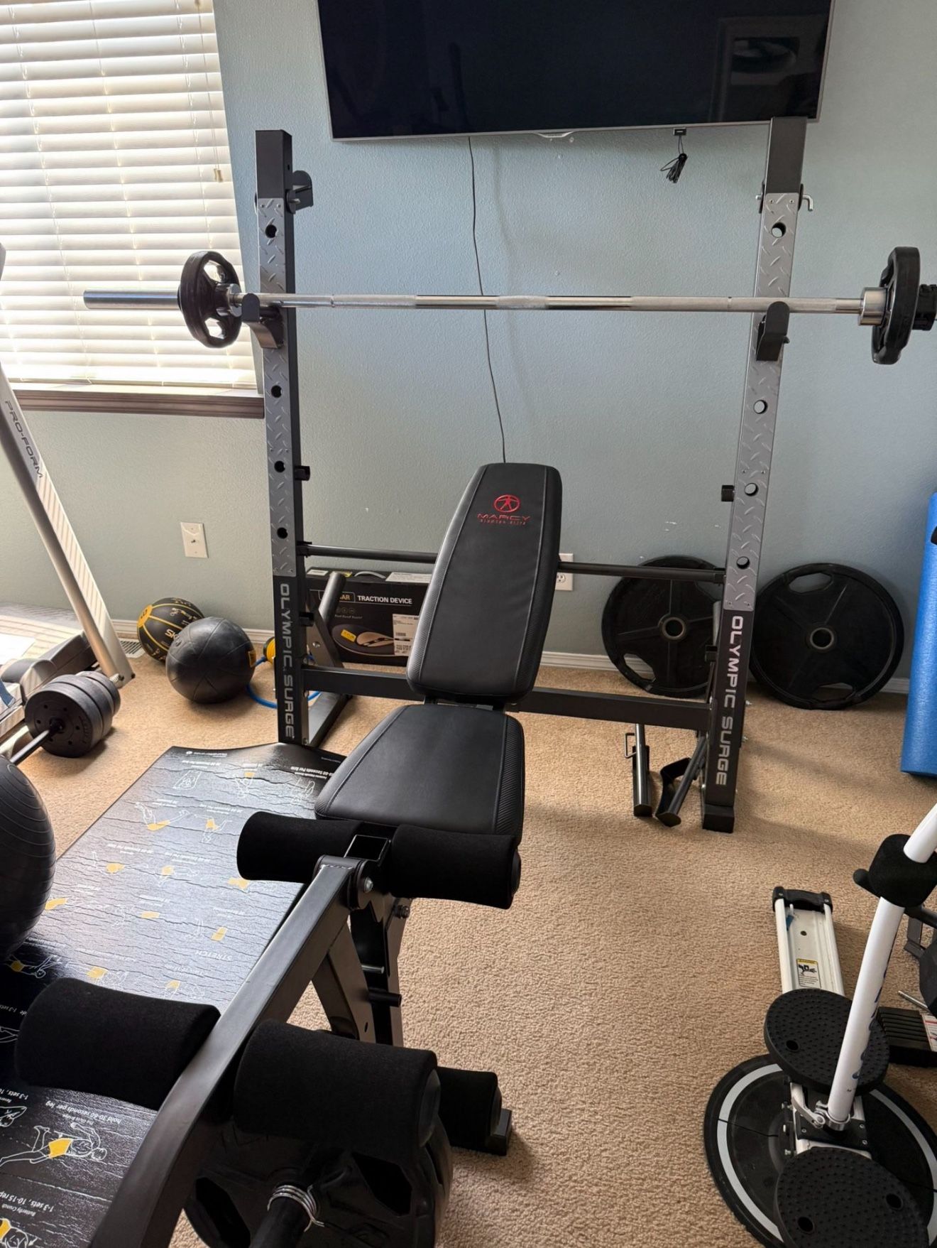 Olympic Surge Weight Bench & 7’ Olympic Bar and Weights