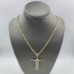 10KT YELLOW GOLD 24” ROPE CHAIN 28.6GR 3.5MM W/ 10KT YELLOW GOLD JESUS CHARM W/ DIAMONDS APPROX. 2.00CT TDW 7.7GR