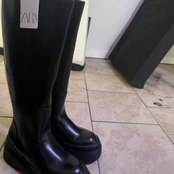 Zara Black Leather Boots