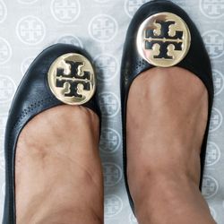 Tory Burch Sz 7½ Travel Ballet Flats Blk ⭐️Reduced⭐️