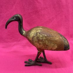 10” MCM Italian Ibis Birds Brass And Solid Wood Sculptures Gold Gilt