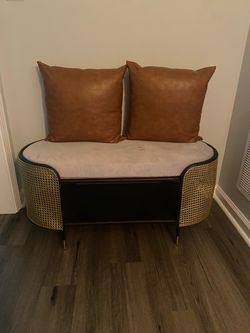 Gray & Gold Accent Bench with Storage Shelf