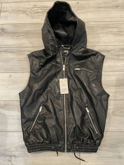 New Zara Faux Leather vest with Hood men M size