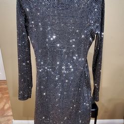 Good American Black and Silver Long Sleeve Dress Size L