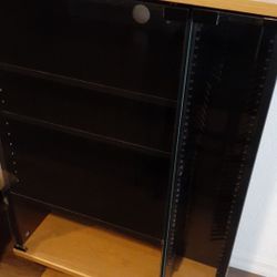 Entertainment Stand, Unique Storage, Light Colored  Wood & Black