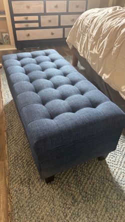 Blue Tufted Ottoman Storage Bench