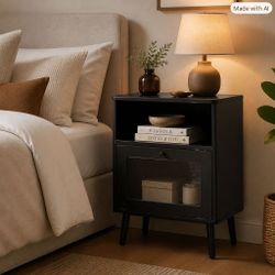⚡️ Modern Black Nightstand with Built‑In Charging Ports | Like New