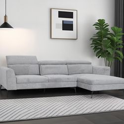 🏷WAREHOUSE SALE | NEW Modern Sectional Sofa Chaise with Adjustable back and headrests, Gray💥