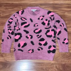 pink leopard sweater mohair style crewneck