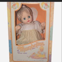 Original 1982 in box Ideal Classic Thumbelina doll with "Ma-Ma" voice 16" 