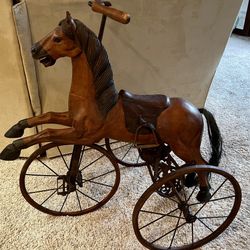 Old Christmas Antique French 1860 Auguste Reidmiester Wooden Tricycle Horse Toy Metal Wood