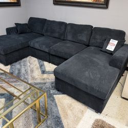 New Black Fabric Sectional 